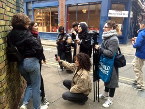 Whitechapel Gallery youth group Duchamp & Sons on Brick Lane filming