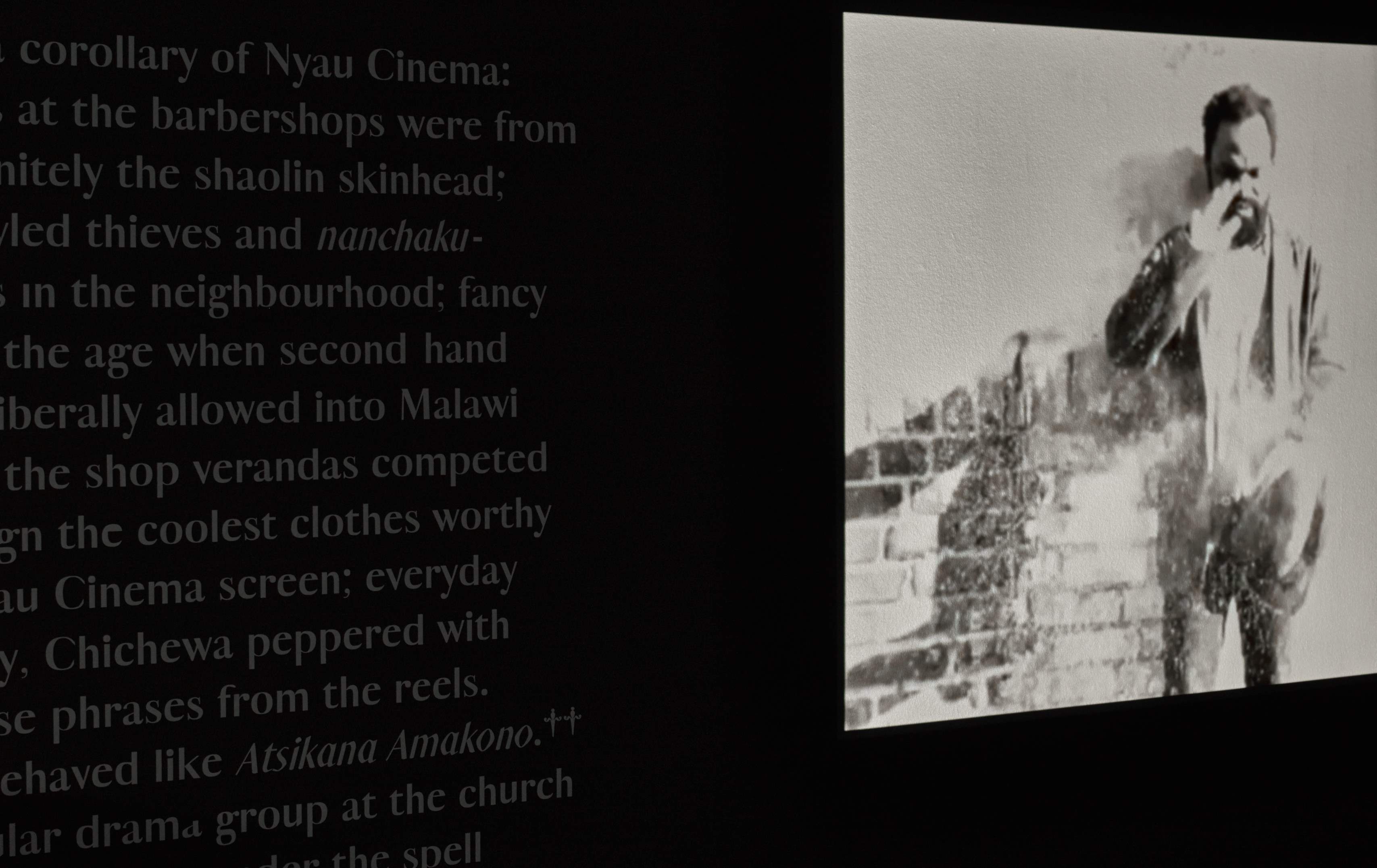 Installation view, Samson Kambalu: Introduction to Nyau Cinema, Whitechapel Gallery 2016. Photo Stephen White