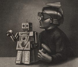 Detail of Eduardo Paolozzi, Le Robot Robert Voulait Aller a New York Mais Le Passenger Est Trop Lourd, 1971