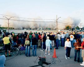 Robert Burley, Implosions of Buildings 65 and 69, Kodak Park, Rochester, New York [#1]  October 6, 2007 Pigment Print 76.2 x 99.06cm Courtesy the artists and Musée Nicéphore Niépce. Handful of Dust Whitechapel Gallery 2017