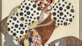 Georgie Hopton_Witches’ Butter 2016, 176.5 x 160.3cm framed, acrylic collage and wool on paper. Courtesy of the artist.