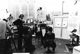 Dibb Pic with David Hockney drawing Celia Birtwell for Seeing Through Drawing 1976