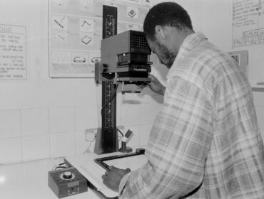 Darkroom enlarger in use, unknown photographer, London