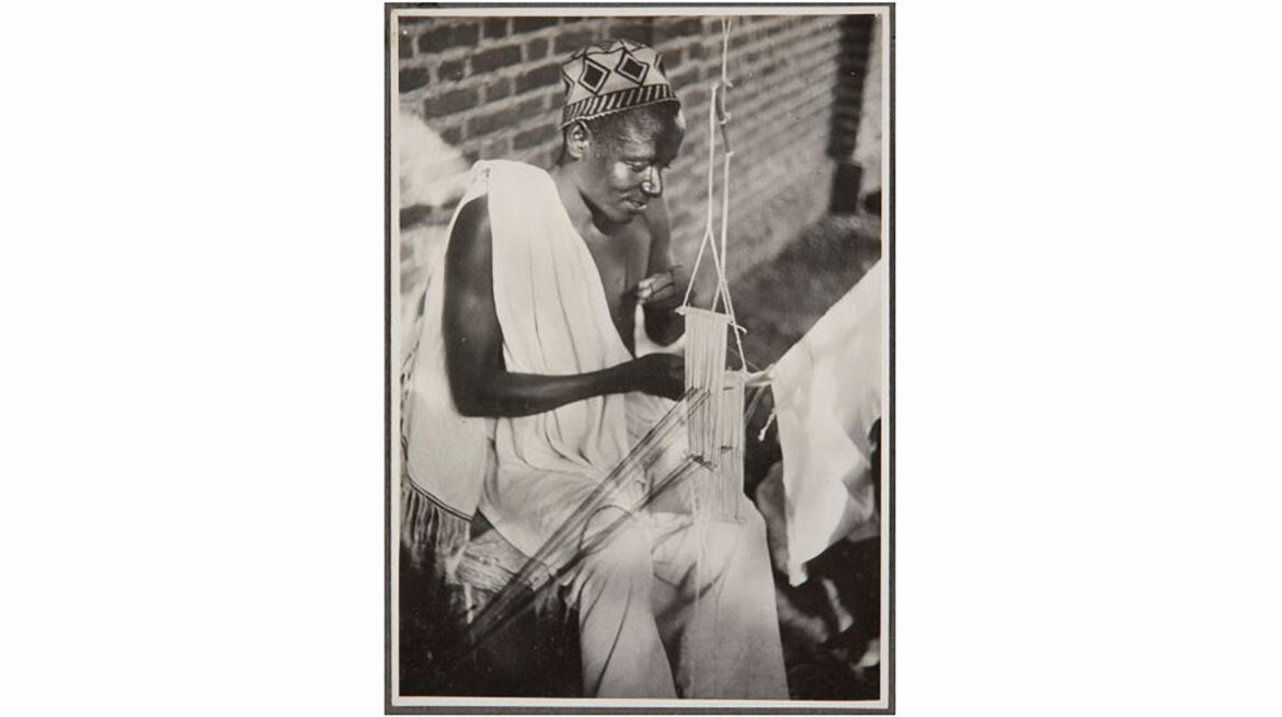 Portrait of a Somali man weaving on a hand loom, circa 1940 - Wright Collection