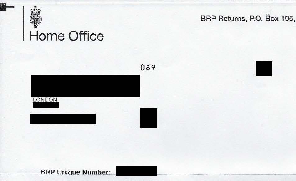 Home Office Letter on Biometric Residence Permit. Artist